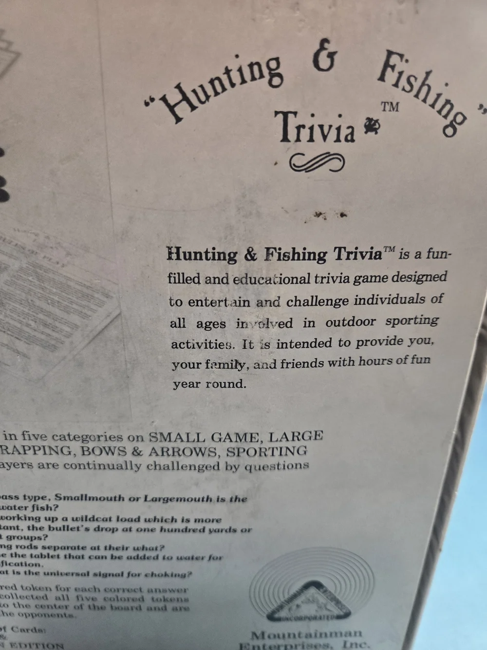 VTG Hunting and Fishing Trivia Made In USA 1985 Mountainman Enterprises